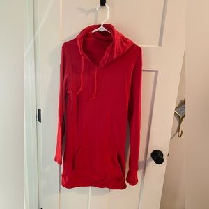 Chelsea DeBoer cowl neck sweatshirt. It’s a size large in bright red.